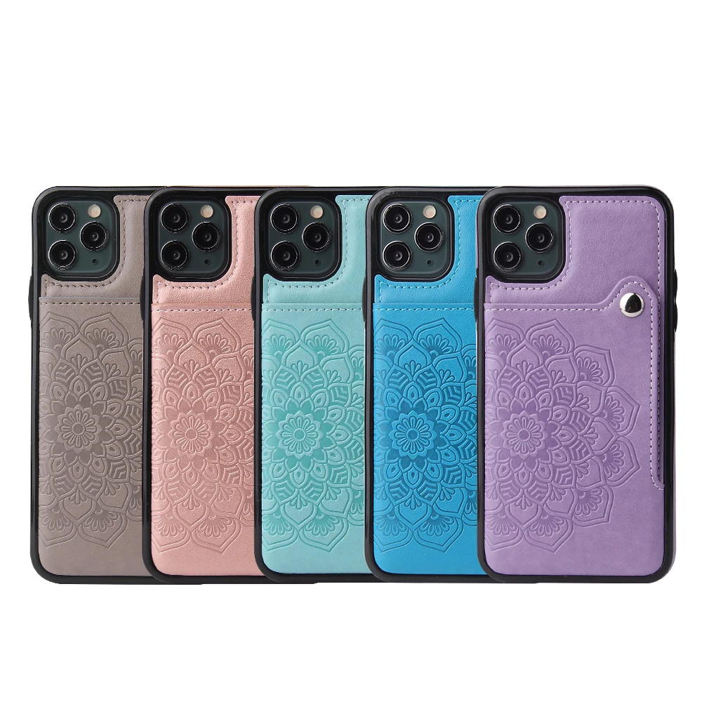 

New Datura Flowers Embossing Back Case For Samsung Galaxy S20 A71 A81 A91 A51 S10 S9 A50 Note 10 pro Card pocket Phone Case