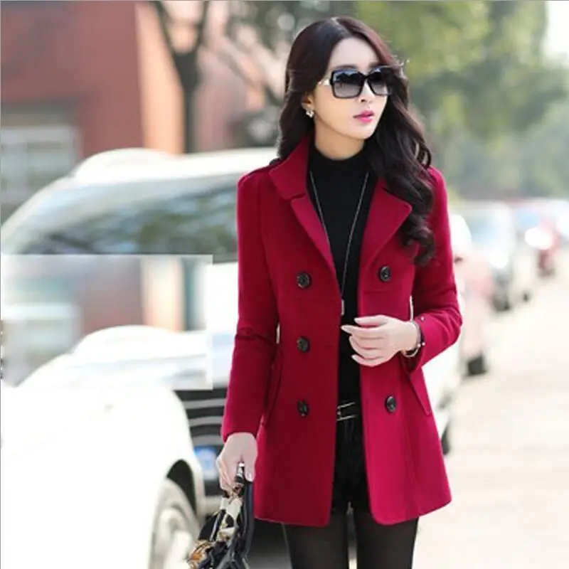 wine red Зимняя одежда Короткое шерстяное пальто женское пальто корейское осеннее шерстяное пальто Модная двубортная куртка элегантная смесь 77 - Цвет: wine red