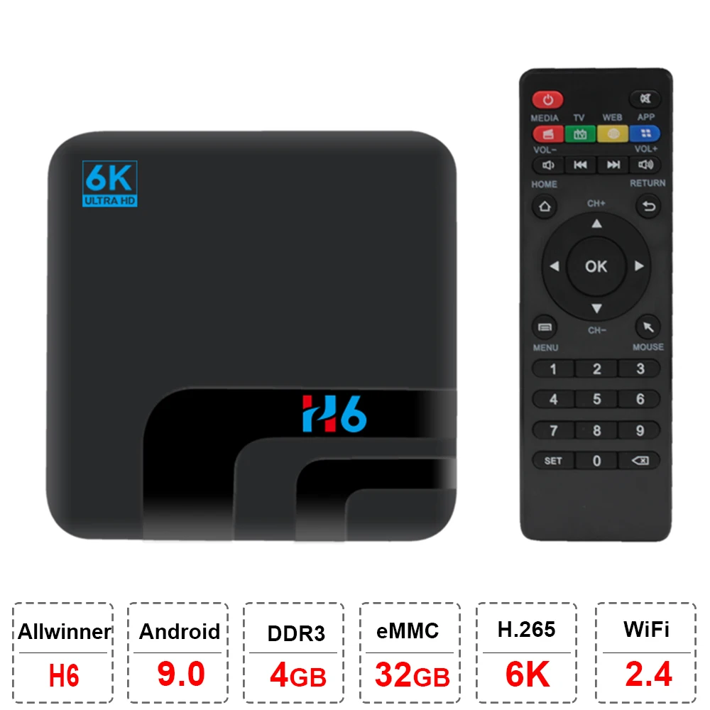 Android tv Box H6 9 0 Smart Allwinner Четырехъядерный 4 ГБ DDR3 32 Гб телеприставка 6K 3D медиаплеер 2 4G