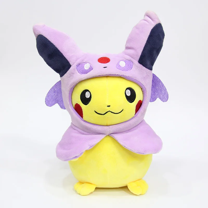 Cos Espeon 28 см карманные животные Пикачу Косплей Eevee плюшевые игрушки Gengar мягкие куклы Eevee с плащом Cos игрушка Пикачу детский подарок SA1884 - Цвет: Cos Espeon