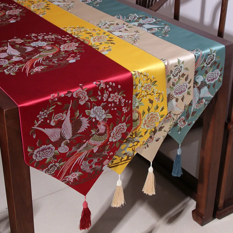 Red Flower Vintage Table Runner Tablecloth Flag Tassel Home Wedding Party  UK 