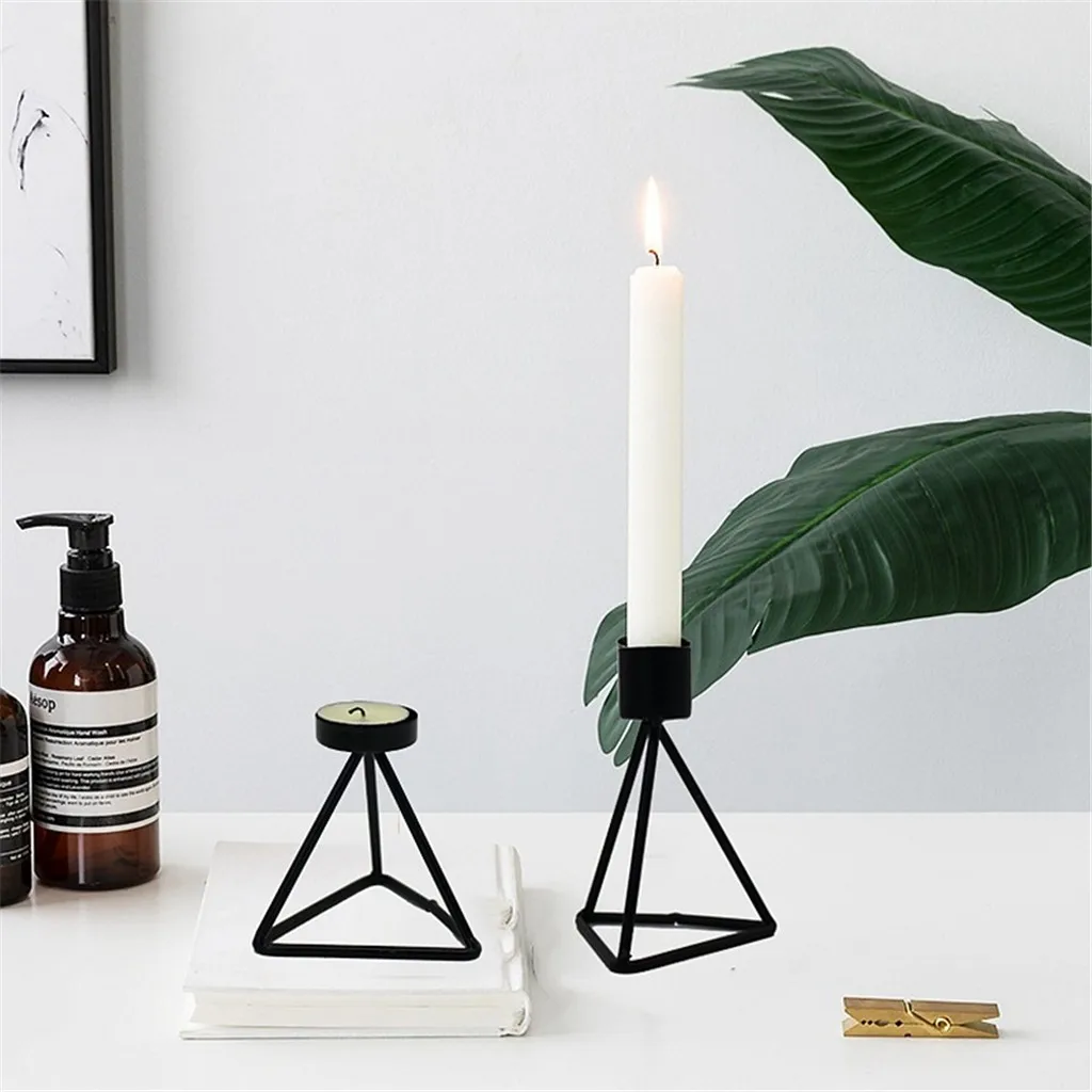 

Wrought Iron Candle Holder Retro Metal Candlestick Lantern Party Home Decoration Nordic Wrought Iron Geometric Candle Shelf