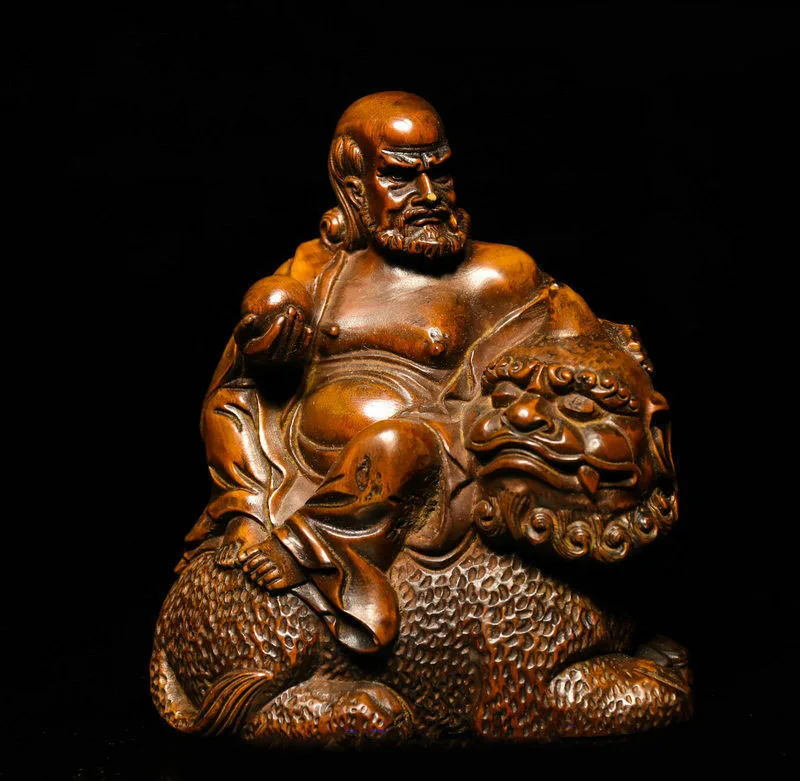 Свадебные украшения китайский буддийский Самшит Дерево Arhat Damo Bodhidharma Dharma статуя Будды на льве