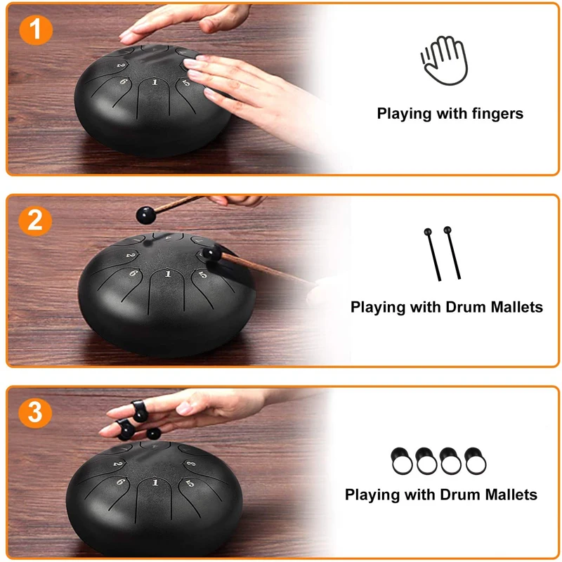 Musical Percussion Instruments Tongue Drum Ethereal Drum 6 Inches Steel Tongue Drum 8 Tones ethereal drum 1Pair Mallets + Storage bag