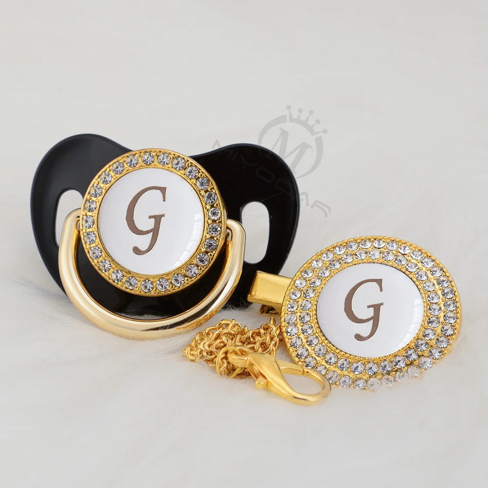 LH-4-W 0-6M BLING elegant bling pacifier and pacifier clip set name Initials letter H unique BPA free dummy bling unique design LH-W - Цвет: LH-4-W 0-6M