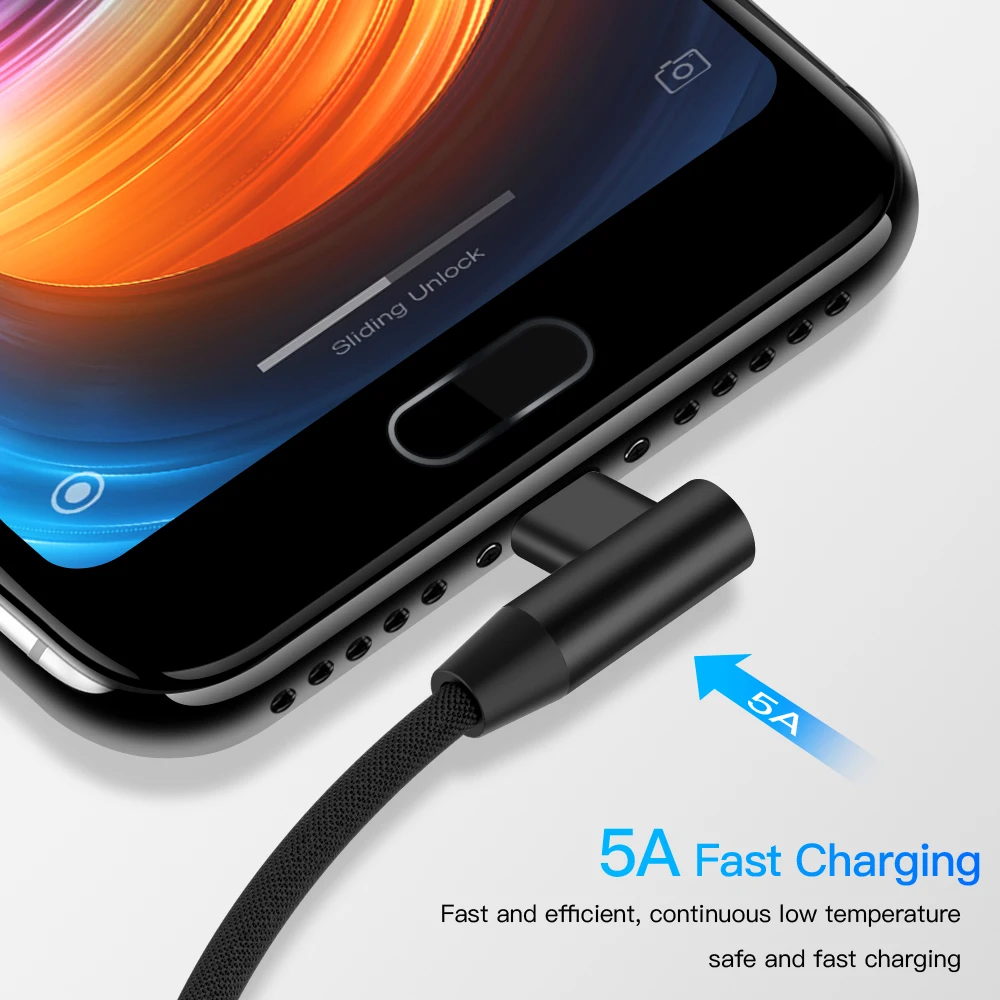 90 градусов usb type C кабель для передачи данных 5A USB-C кабель type-C супер провод для быстрой зарядки type-C кабель для huawei P10 P20 Pro mate 9 10 Pro