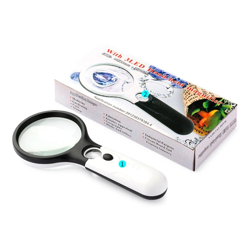 3X/45X Handheld Illuminated 3 LED Magnifier Microscope For Seniors Loupe Jewelry Repair Lens Magnifying Glass Aid Reading | Спорт и
