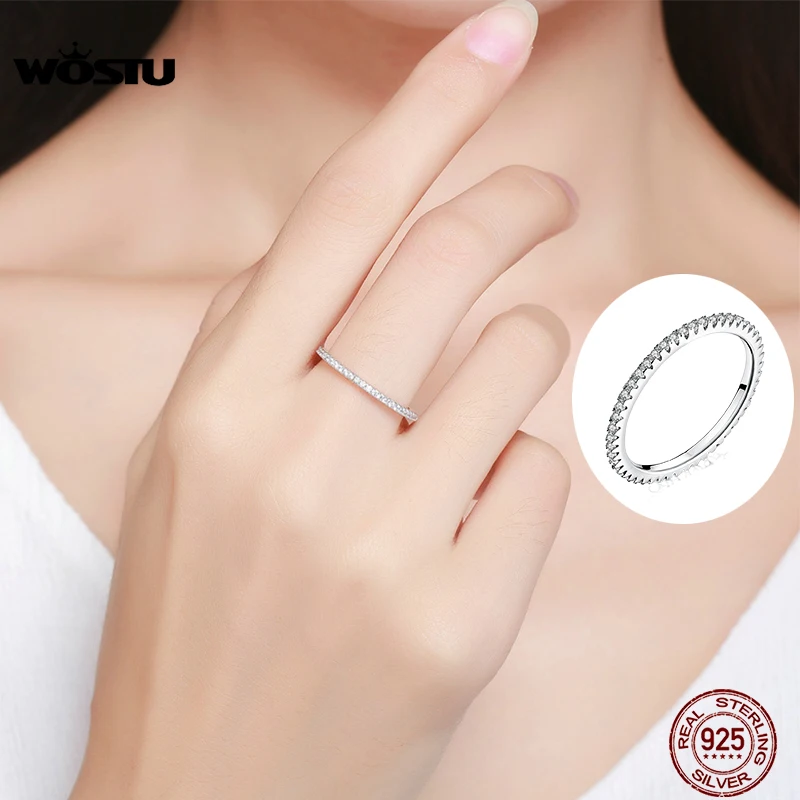 Женские кольца WOSTU круглые из 100% стерлингового серебра 925 пробы с геометрическим