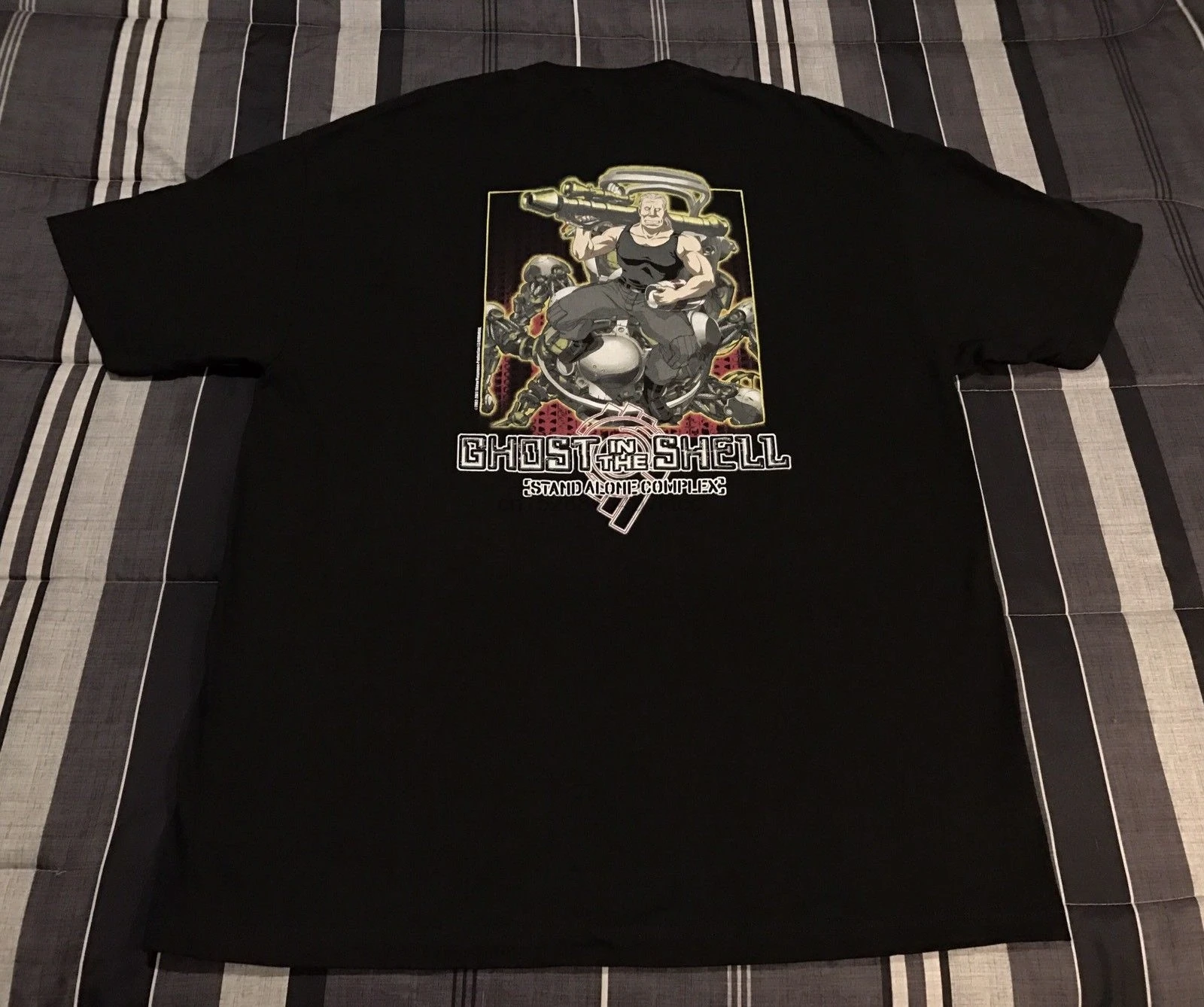 100% Cotton Print Mens Summer Vintage 2005 Ghost In The Shell Stand Alone Complex Black Anime Series Shirt XL Tee |