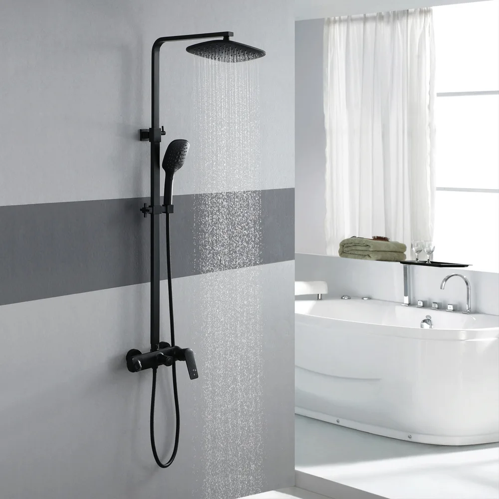 

Hideep Bathroom Shower Wall Mounted ABS Rain Top Spray Black And White with Pattern Surface Mounted Hot And Cold Shower Faucet H