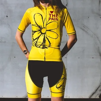 

LOVE THE PAIN cycling jersey road ciclismo bike clothing women summer set traje para bicicleta mujer Bib shorts bike clothing