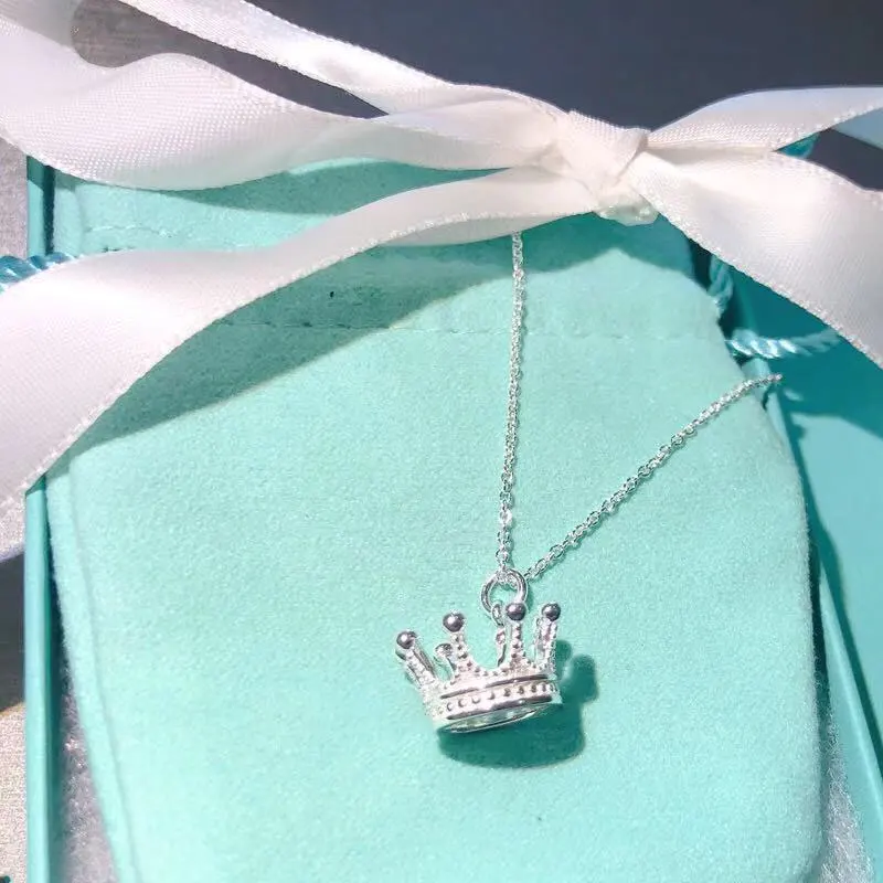 

925 law of silver necklace, fashion logo, crown, lady's noble gift with brand jewelry