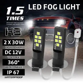 

2PCS H3 LED Bulb 3030 SMD 6000K White Car Fog Light High Bright DRL Driving Lamp Led Fog Light Bulb 12 SMD 3030 Chips For Car