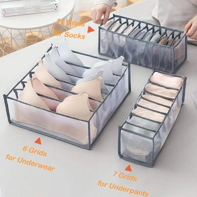 

New 6/7/11 Grids Foldable Underwear Bra Organizer Storage Box Drawer Closet Organizers Boxes For Underwear Scarfs Socks Bra