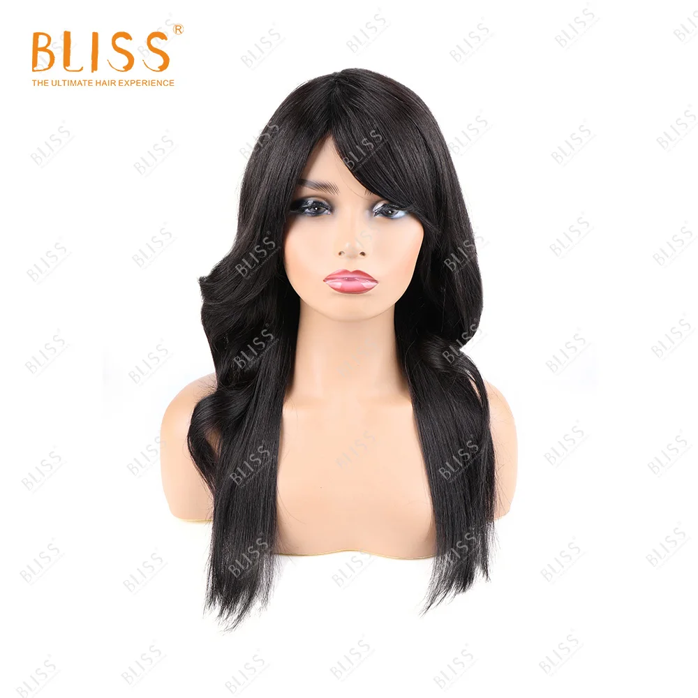Длинный волнистый парик BLISS 2020 с челкой для черных женщин бразильские волосы без