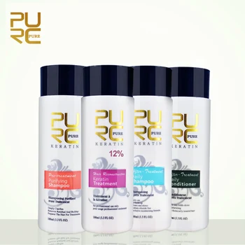 

4pcs PURC 12% formalin keratin hair treatment prevent hair dry frizzy hair care and daily shampoo & conditioner 100ml