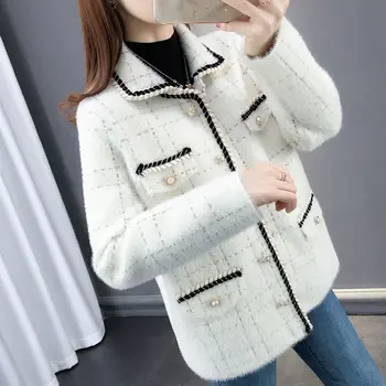 

Women 2020 Spring Autumn Artificial Mink Cashmere Soft Sweater Female Casual Loose Cardigans Knit Full Sleeve Elegant Coat G18