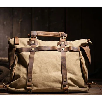 Tela militare vintage + borsa a tracolla da uomo in vera pelle borsa a tracolla borsa tote borsa da uomo in tela borsa a tracolla per il tempo libero 1