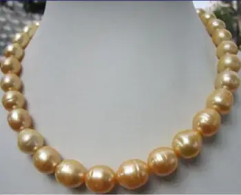

Jewelry Pearl Necklace elegant 12-13mm baroque gold south sea pearl necklace 18inch Free Shipping
