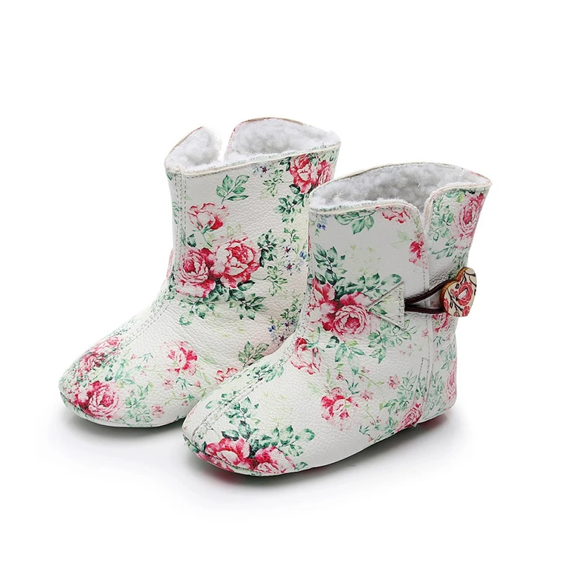 Зимняя обувь для малышей; зимние ботинки для маленьких девочек; хлопковые ботиночки на мягкой подошве с цветочным принтом и пряжкой; Повседневная Теплая обувь для младенцев; От 0 до 3 лет; A50