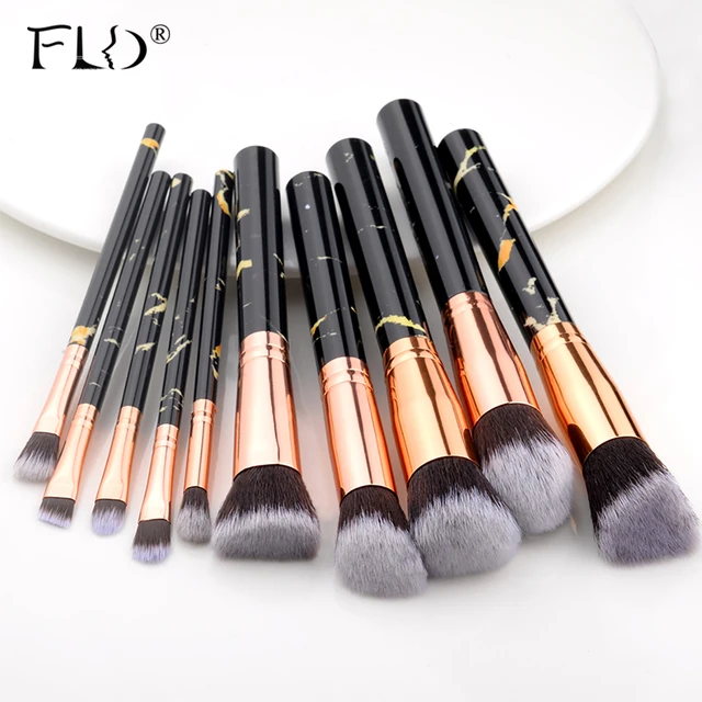 FLD 5/15Pcs Makeup Brushes Tool Set Cosmetic Powder Eye Shadow Foundation Blush Blending Beauty Make Up Brush Maquiagem 10pcs black