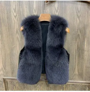 

2020 New Winter Women's Real Fox Fur Vest with Natural Genuine Sheepskin Short Gilet Biker Jacket Waistcoat Streetwear Female