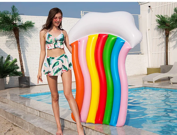 180*110cm Inflatable Rainbow Float Cloud Bed Summer Swimming Ring For Adult Kids Water Party Toys Rainbow Floating Row