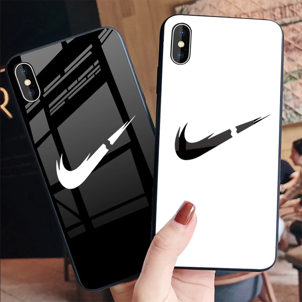 

Fashion Luxury Sports Brand Tempered Glass Case Back Cover Coque for IPhone XS Xr Xs Max Xmax 6s 7 8 Plus Phone Case capa caque