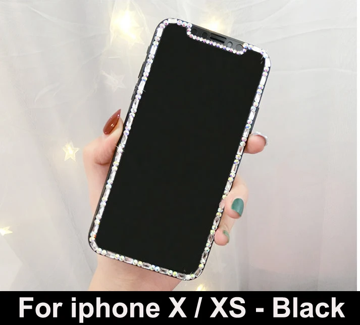 X XS - Black Роскошные Стразы, 9 H, закаленное стекло, защита экрана, Алмазное украшение, Защитная пленка для iPhone 11 Pro X XS Max XR - Цвет: X XS - Black