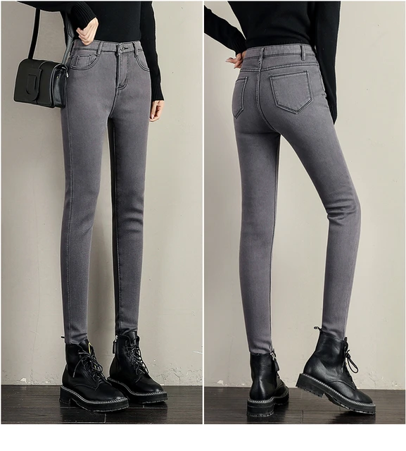 Pantalones vaqueros elásticos de cintura alta para mujer, pantalones  pitillo cálidos de terciopelo grueso para mujer, pantalones de algodón para  mamá, pantalones pitillo para estudiantes, ropa de invierno, 38, 40 -  AliExpress