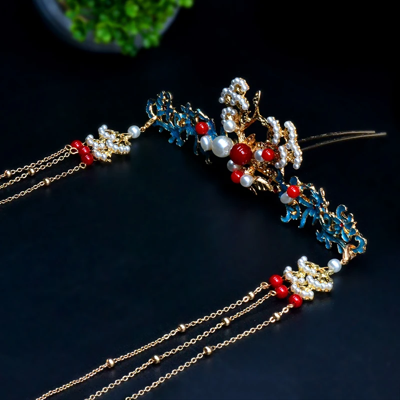 Hair Crown Антикварные заколки для волос Kanzashi в китайском стиле ручная работа кисточка Корона шпилька, которая сотрясается при ходьбе шпилька Hanfu головной убор аксессуары украшения - Цвет: Hair Crown