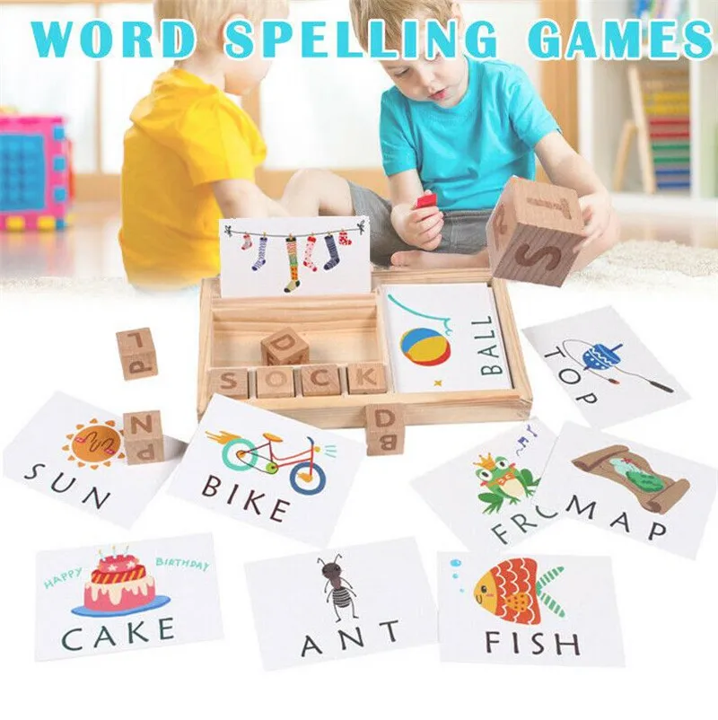 

3-in-1 Spell Learning Game Cognitive Wooden Puzzle Cardboard English Letter Alphabet Baby Montessori Math Toys Educational Toy