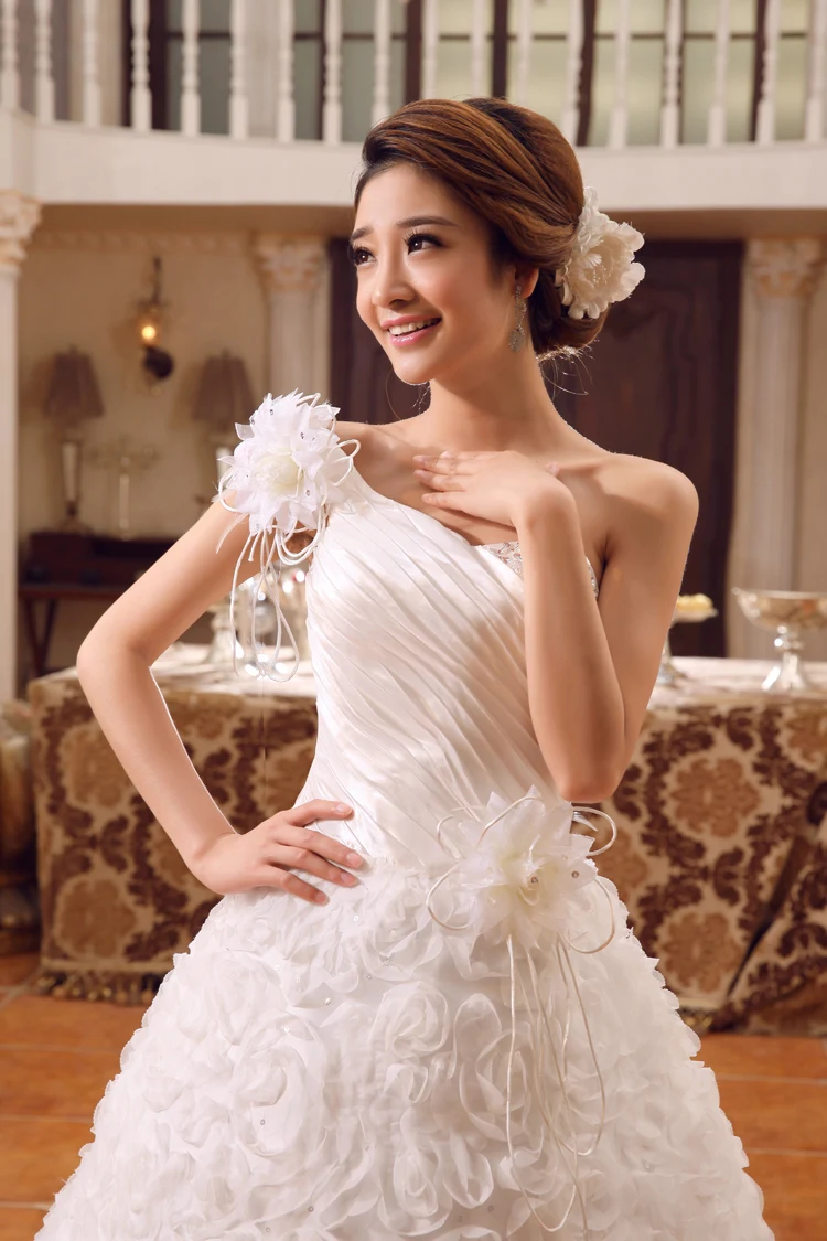 Wedding Dress Ball Gowns New One Shoulder Princess Plus Size Satin Wedding Dresses Bride Bridal Flower Embroidery Dressses