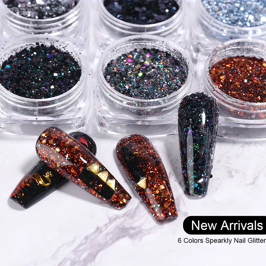 Nail Glitter Winter Nail Art Black Silver Brown Sparkles Sequins Shinning Dust Luxury Flakes For Manicure Decorations (8)