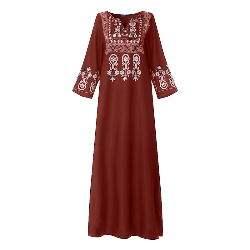 ZANZEA Длинное Платье женское осенне-летнее винтажное макси Vestidos богемное Цветочное платье с разрезом плюс размер 3/4 рукав с v-образным вырезом туника