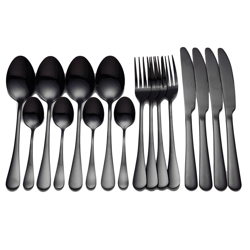 Black Tableware Stainless Steel Cutlery Set Forks Knives Spoons Kitchen Dinner Set Fork Spoon Knife Gold Dinnerware Set 16 Pcs