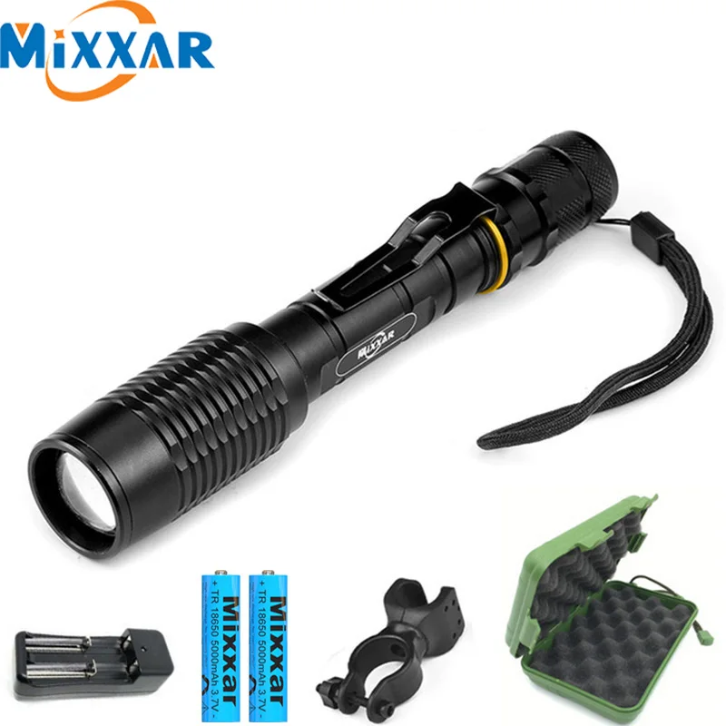 

ZK50 LED Flashlight V5 CREE XM-L T6 4000Lumens 5-Modes Zoomable Torch tractical flshlight can be used with two 18650 batteries