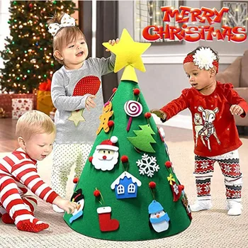 

2019 New 3D DIY Felt Toddler Christmas Tree New Year Kids Gifts Toys Artificial Tree Home Decoration Hanging Ornaments