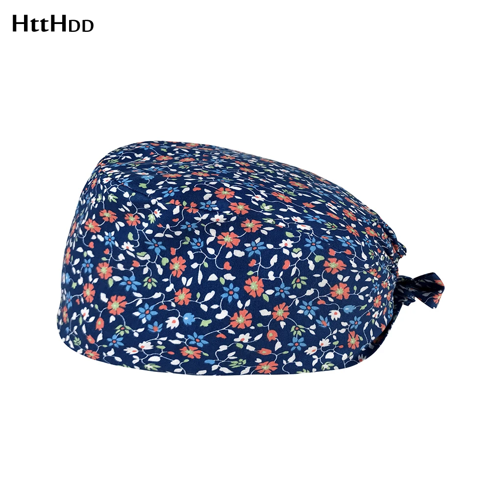 

adjustable Breathable Sweat towel Floral printing Laboratory Pet work Scrubs caps Beautician scrubs top men and women Scrub hat