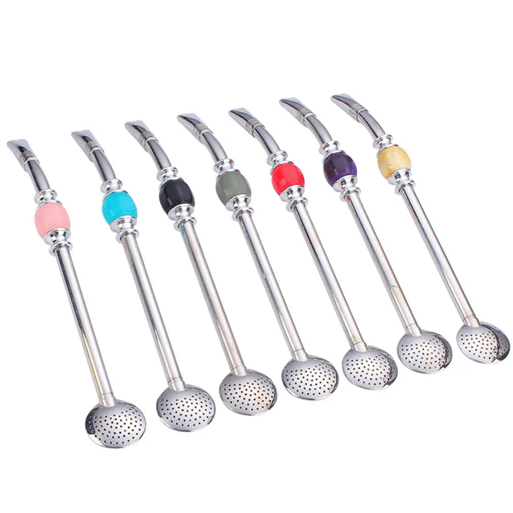 Detachable Design Filter Straw Spoon Coffee Teaspoon Drinking Shaker Reusable With Brush Tableware Stirring Stainless Steel