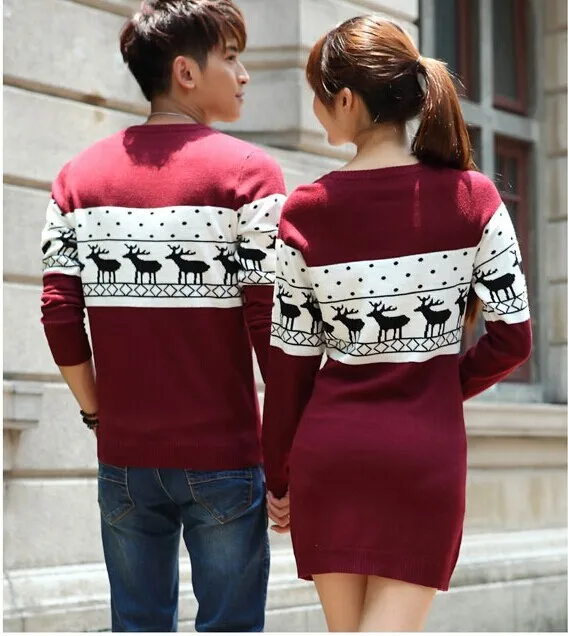 Best SMTHMA 2019 winter Runway men s women long sleeve Wine red pullovers matching deer couple christmas New Year sweaters