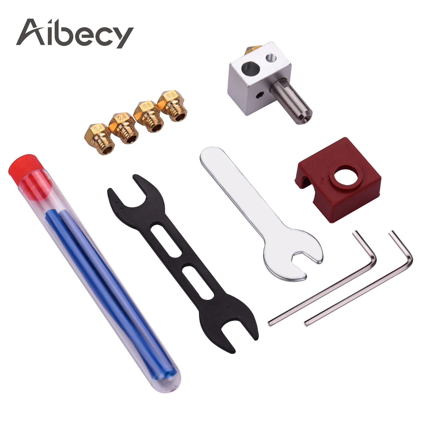 Aibecy MK10 Hotend Комплект Экструдер набор с тепловым блоком латунная насадка горло Трубка PTFE трубка силиконовый носок для 3d принтера