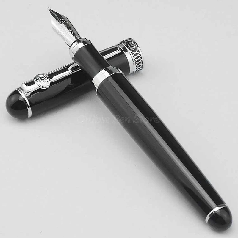 Duke D2 Black Barrel Metal Fountain Pen Medium Nib Silver Trim Professional Stationery Supplies Writing Tool Pen Gift