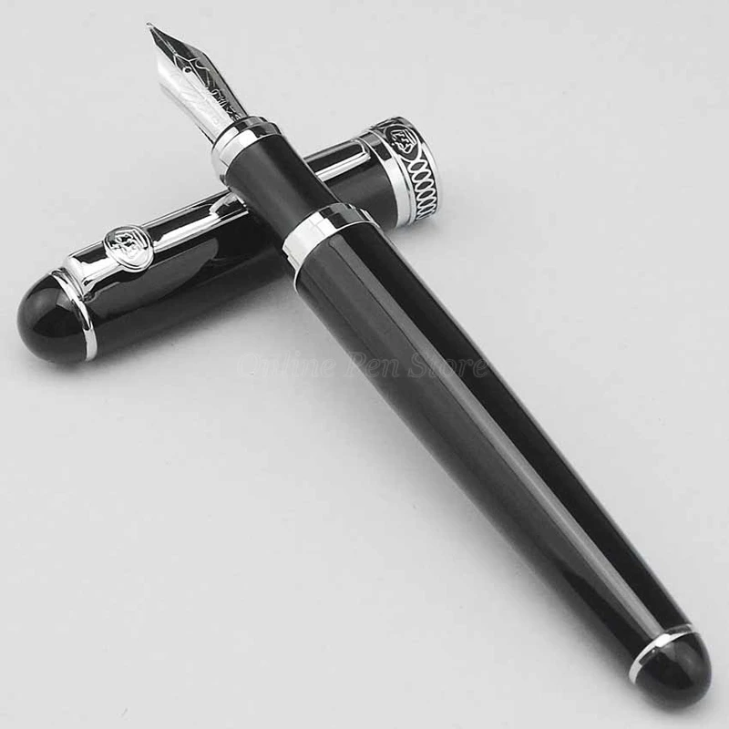 Duke D2 Black Barrel Metal Fountain Pen Medium Nib Silver Trim Professional Stationery Supplies Writing Tool Pen Gift chinese calligraphy brush pen weasel hair calligraphy brush set medium regular script brush beginner writing painting supplies