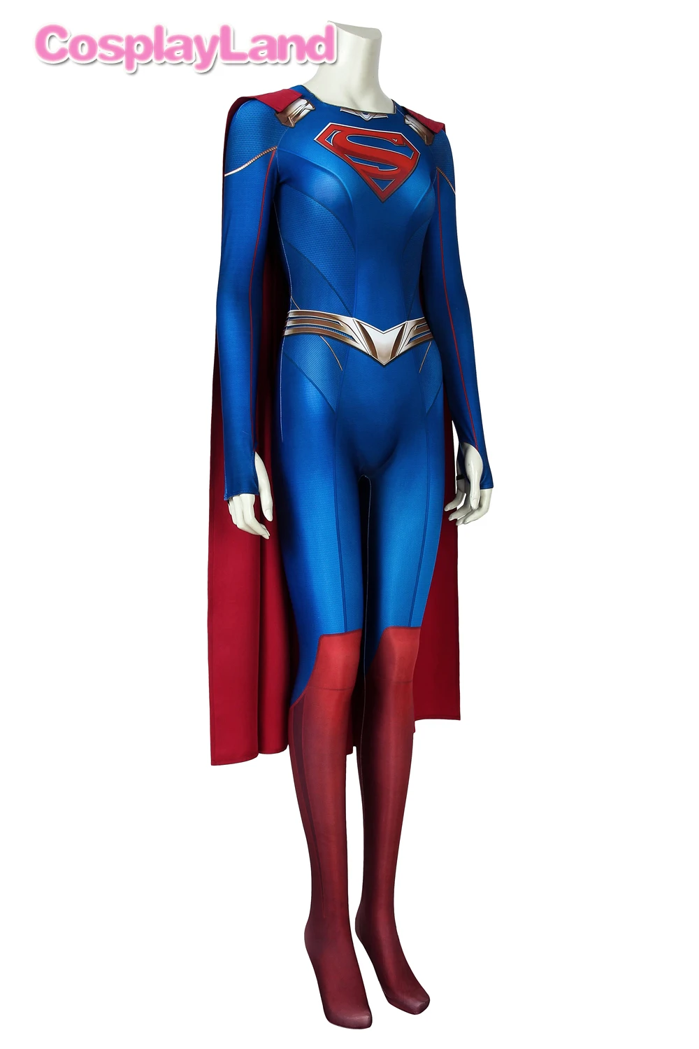 Fantasia feminina 3d super girl temporada 5, vestimenta para cosplay de kara nadador, roupa de halloween para mulheres body azul