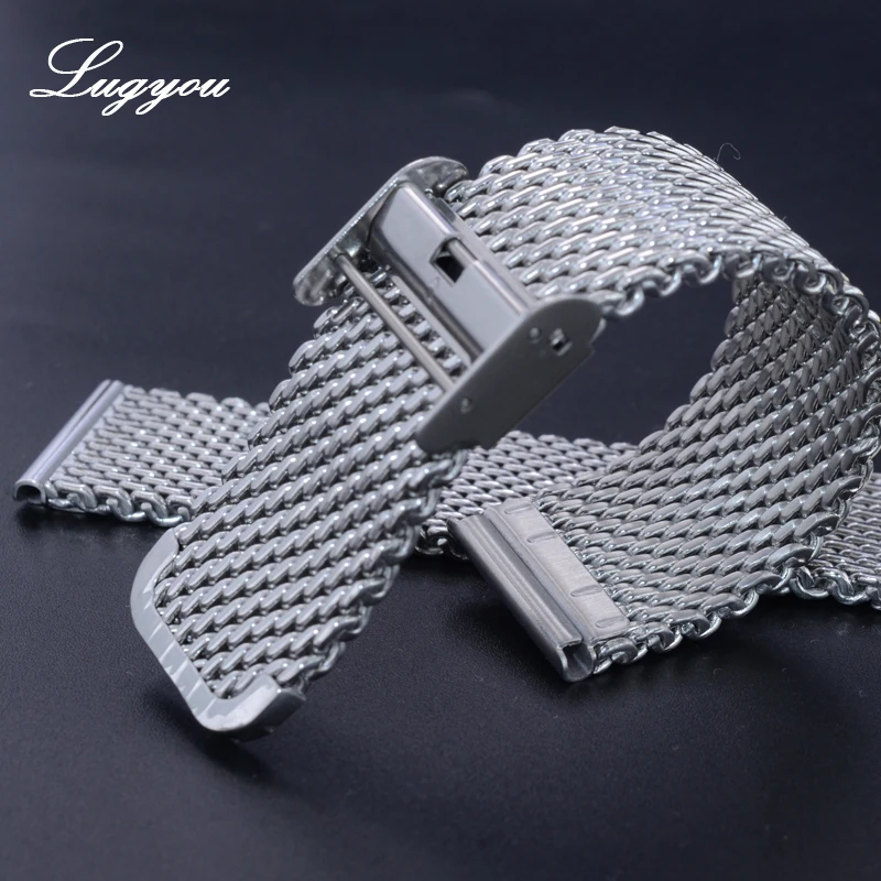 Lugyou компоненты часов металлический ремешок сетка группа нержавеющая сталь полированный крюк Пряжка матовый 20 мм плоские концы без вставки толщина 3