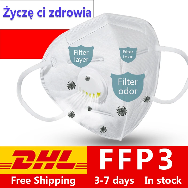 

N95 Dust maseczki chirurgiczne FFP3 5-Layers 99% Filter Respirator Face Mask KN95 Mask Filter Against Droplet maska safe as FFP2