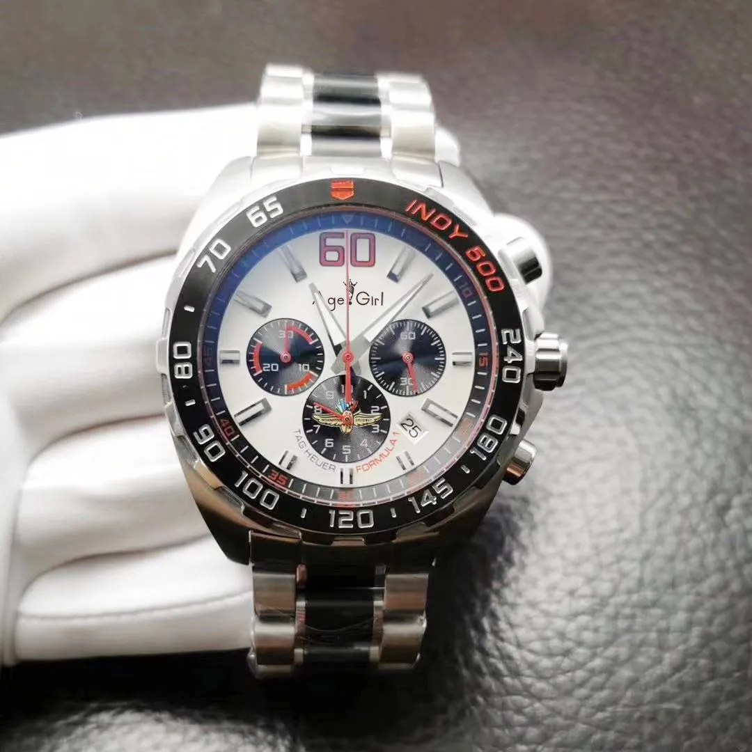 

Luxury Brand New Japanese Quartz Silver Black Blue Stainless Steel Men Watch Chronograph Sapphire Ceramic Bezel Sport StopWatch