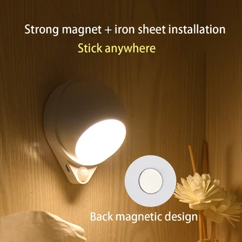 

Sensor Control Night Light LED Aisle Home USB Rechargeable 360° rotating For Kids Living Room Bedroom Lighting Wall Lamp