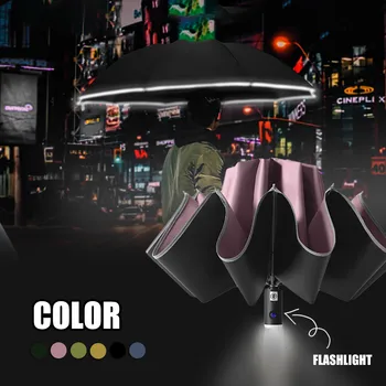 

10 Bones 105 Cm 3 Fold Umbrella Automatic Umbrella Reverse Folding Business Umbrella With Reflective Strips Impact Cloth #yl10